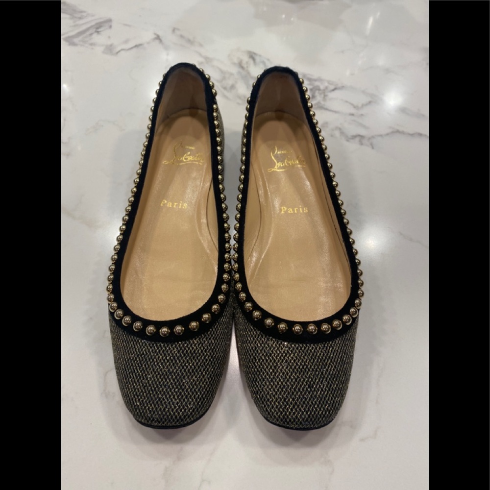 Christian Louboutin Rotapla Black and Gold Flats